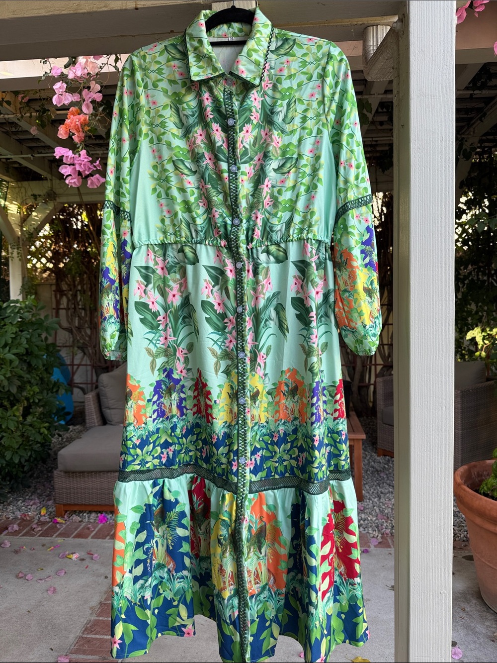 Amazon Mint Green Floral Button-Front Maxi Dress